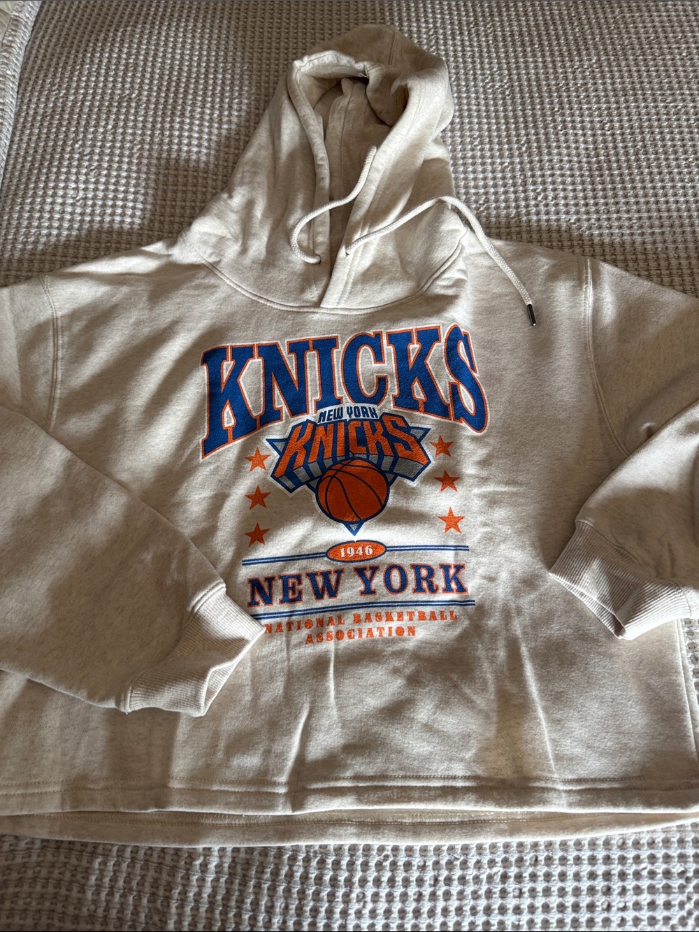NBA New York Knicks Cream Hoodie with Blue and Orange Logo